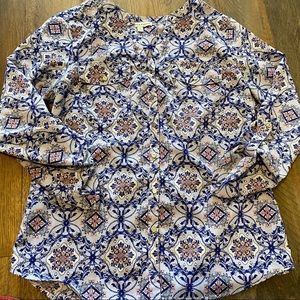 Notations Geometric Floral Blouse Tab Sleeves S